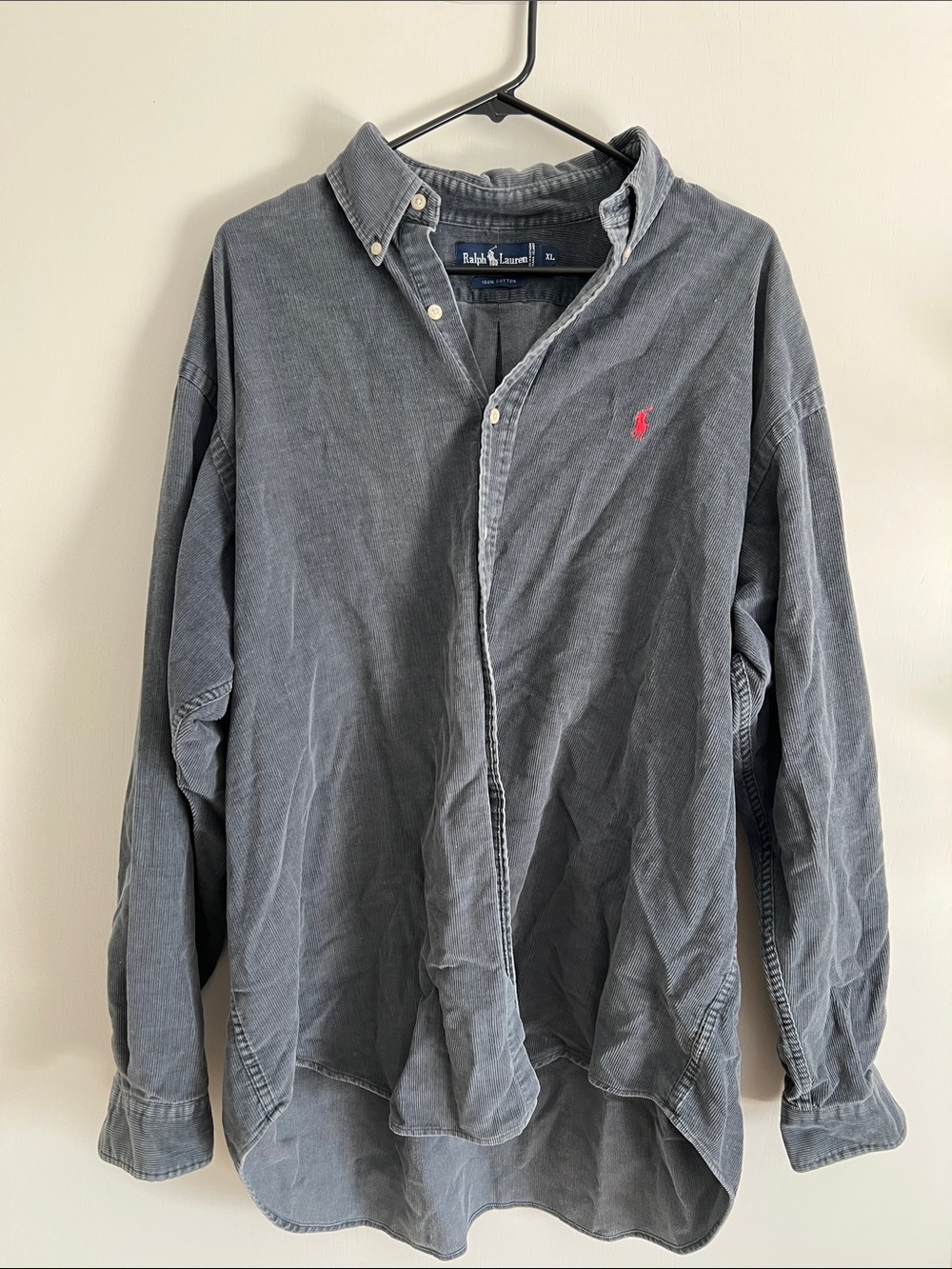Polo Ralph Lauren Navy Corduroy Button-Down Shirt with Red Pony